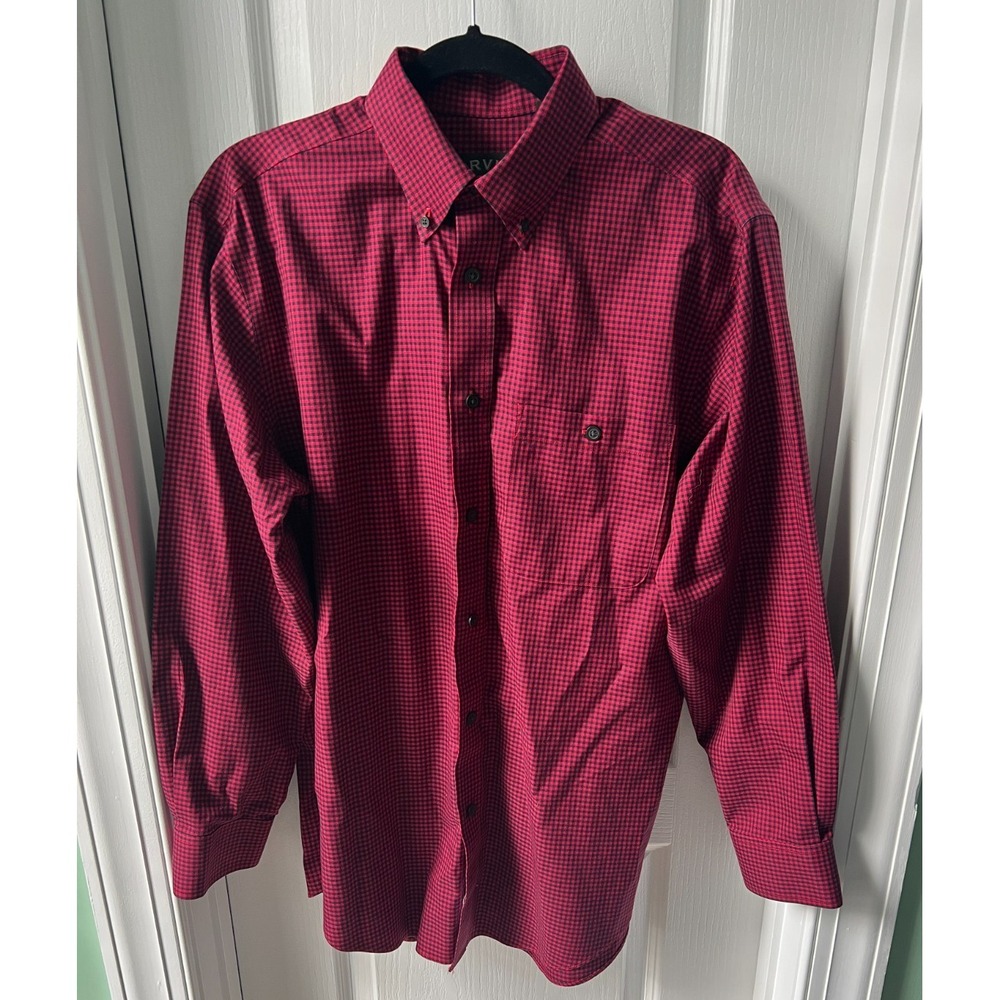 Orvis Mens Wrinkle Free Long‎ Sleeve Button Down Gingham Check Red Black Size M